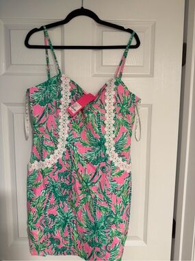 Lilly Pulitzer Pink & Green Tropical Mini Dress - Shelli Stretch Dress